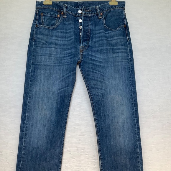 Levi’s 501 Jeans Mid-Blue 100% Cotton Denim Button Fly 34 x 34 - Picture 3 of 15